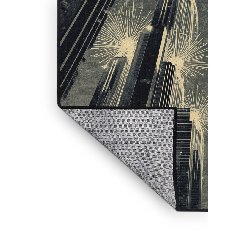 Machine Washable Paizlei Las Vegas Strip Posh & Luxe Starburst Rug in Black – Black Binding, 6x9