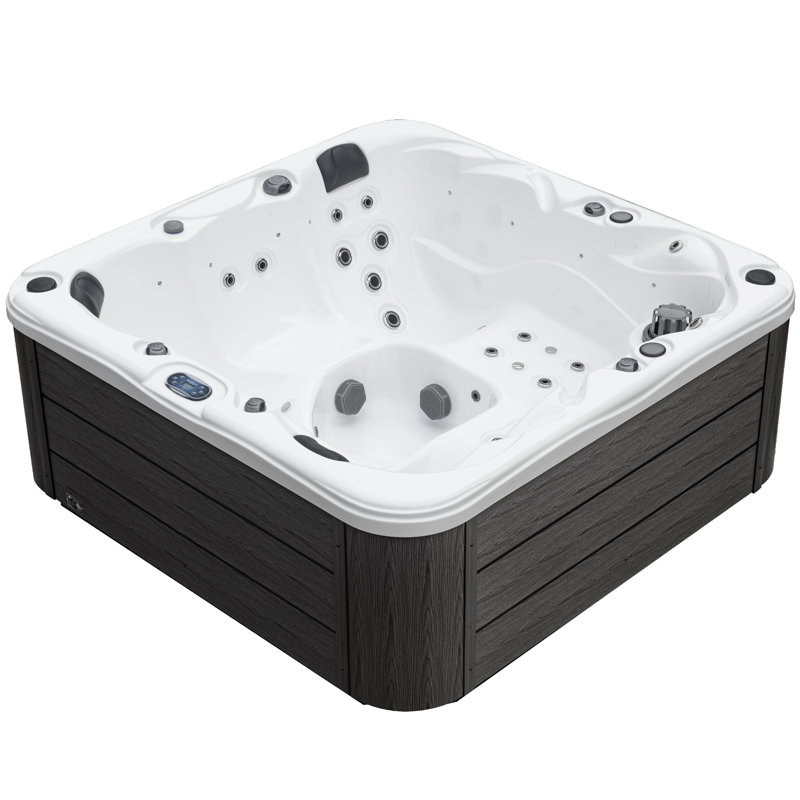 4-Person Grey and White Polyethylene Rectangle Hot Tub with 36 Jets