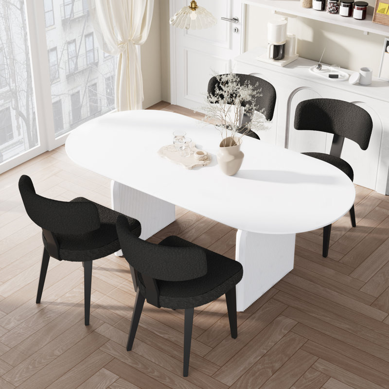 Ensemble de table de salle à manger ovale, Blanc/Noir, 5 pièces (table, 4 chaises)