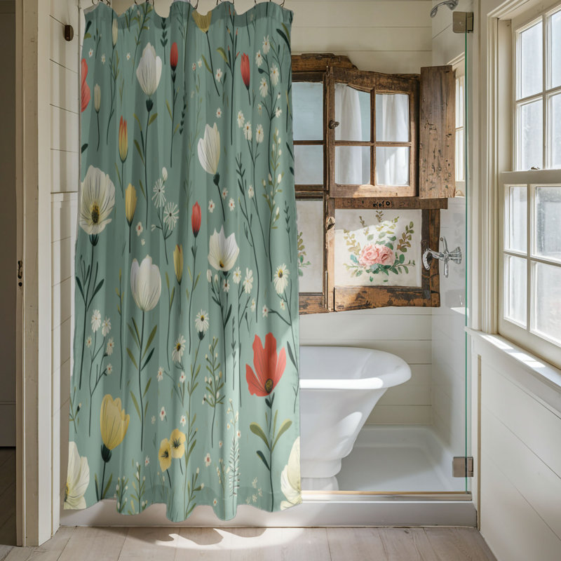 Small Small Florals - Rideau de douche Premium, H 74 po x l 71 po