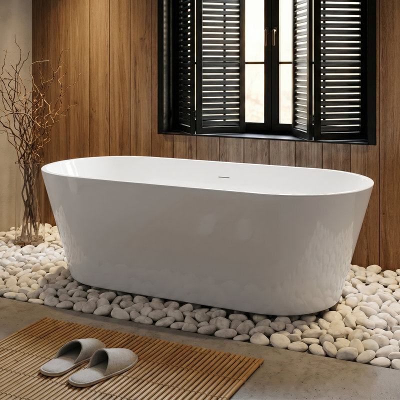 Baignoire de trempage autoportante en acrylique à finition double L 67 po x l 28,7 po, blanc brillant