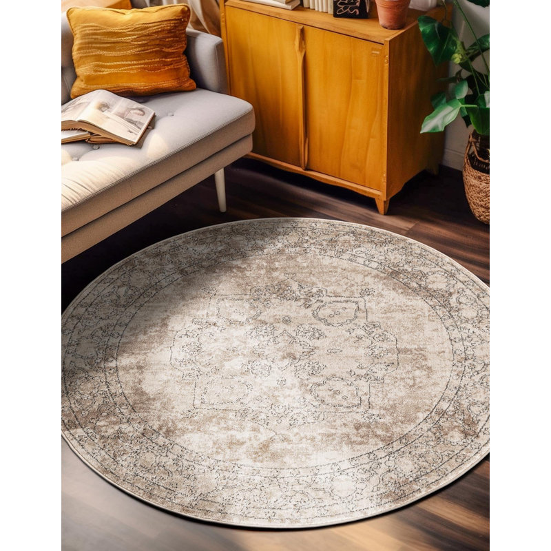 Tapis oriental ivoire Cantey, Rond 5 pi 3 po