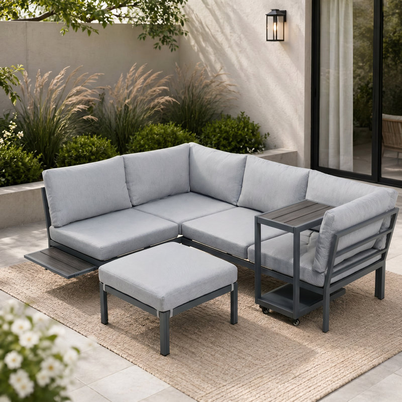 4-Piece Modular Patio Conversation Sets With Removable Cushion Coffee Table, Sectional Seating Group With End Table For 4 Person