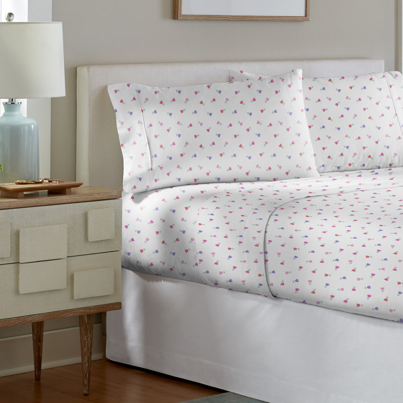 Ensemble de draps en percale de coton 4 pièces Pointehaven Petite, Ensemble de draps pour grand lit, Petite fleur