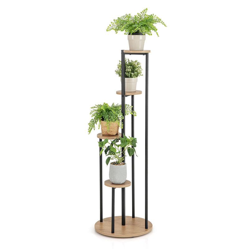 Indoor Metal Plant Stand Tall Corner Plant Shelf For Potted Plant, Brown/Black