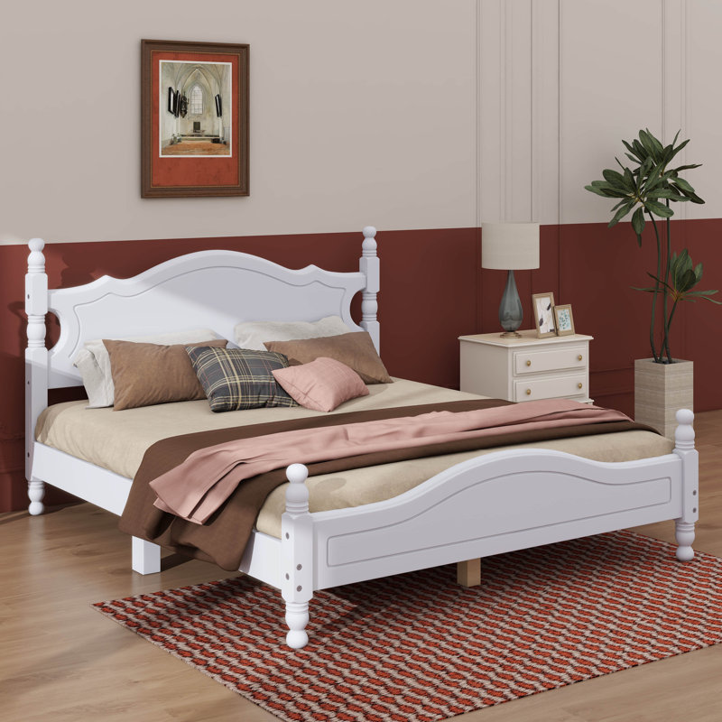Base de lit plateforme en bois durable, Blanc, Grand lit