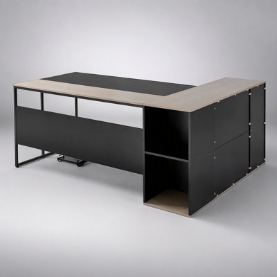 L-Shaped Executive Desk, Large Modern Office Table with Drawers & Storage Cabinet, Heavy Duty Wooden Table, 350 LBS Load Capacity, Easy Assembly, for Work Study Writing
