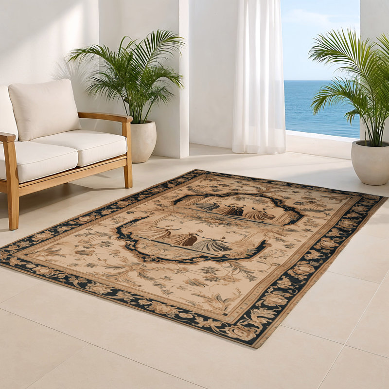 French Brown Indoor and Outdoor Area Rug, Rectangle 2' x 3'