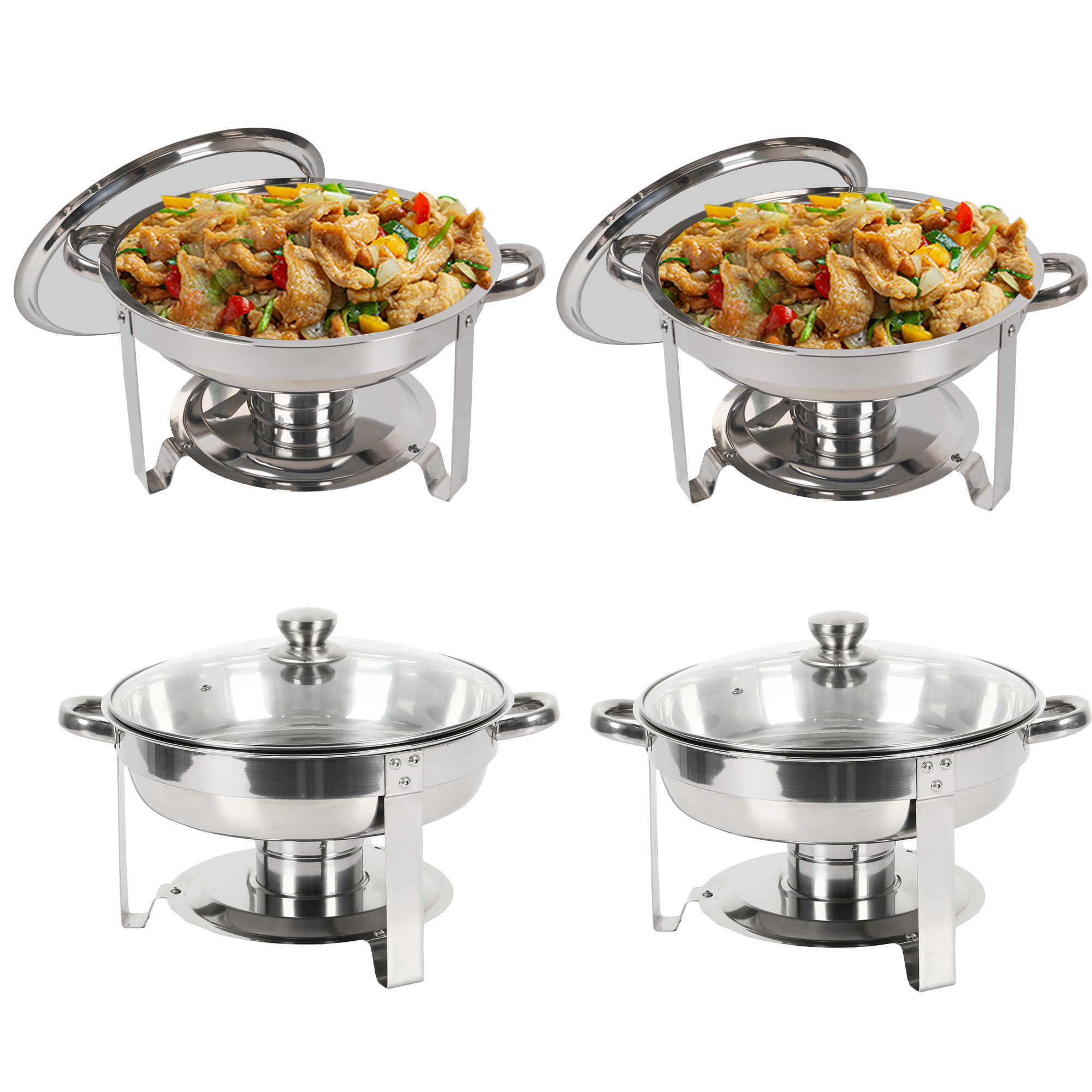 The Party Aisle™ 5QT Chafing Dish Buffet Set 4 Pack with Glass Lid, Round Stainless  Steel Chafer for Catering & Reviews