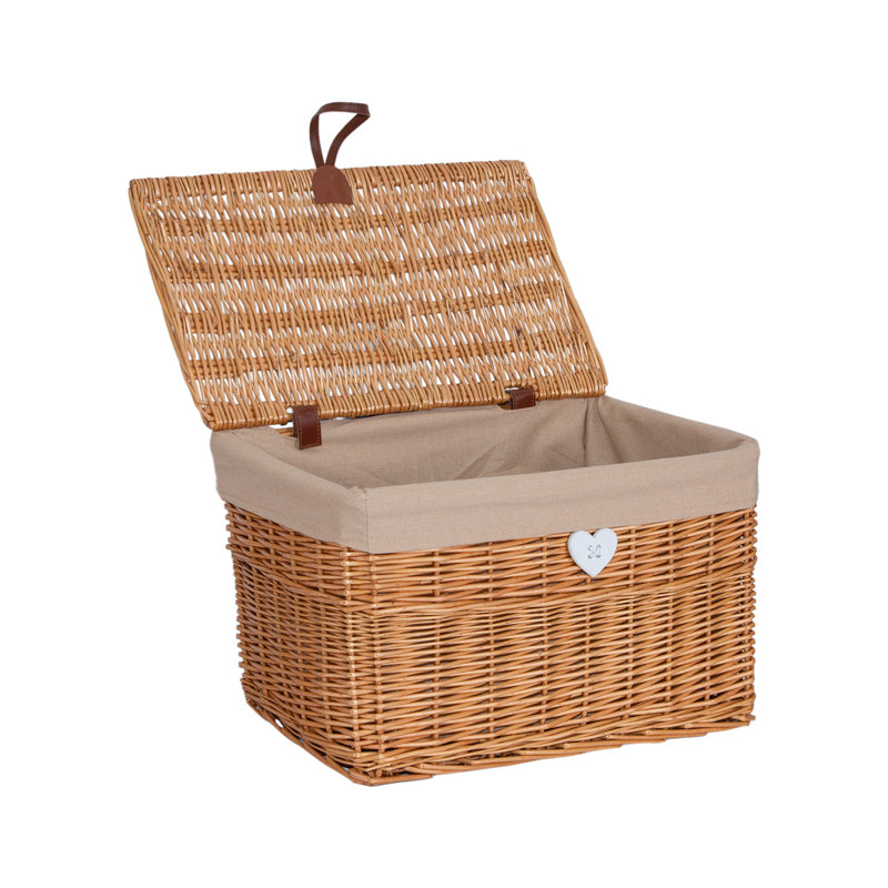 Wicker Storage Trunk with Lid and Cotton Liner, Brown, 41cm H x 59cm W x 42cm D