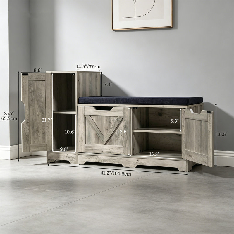 14 Pair Shoe Storage Bench, Grey