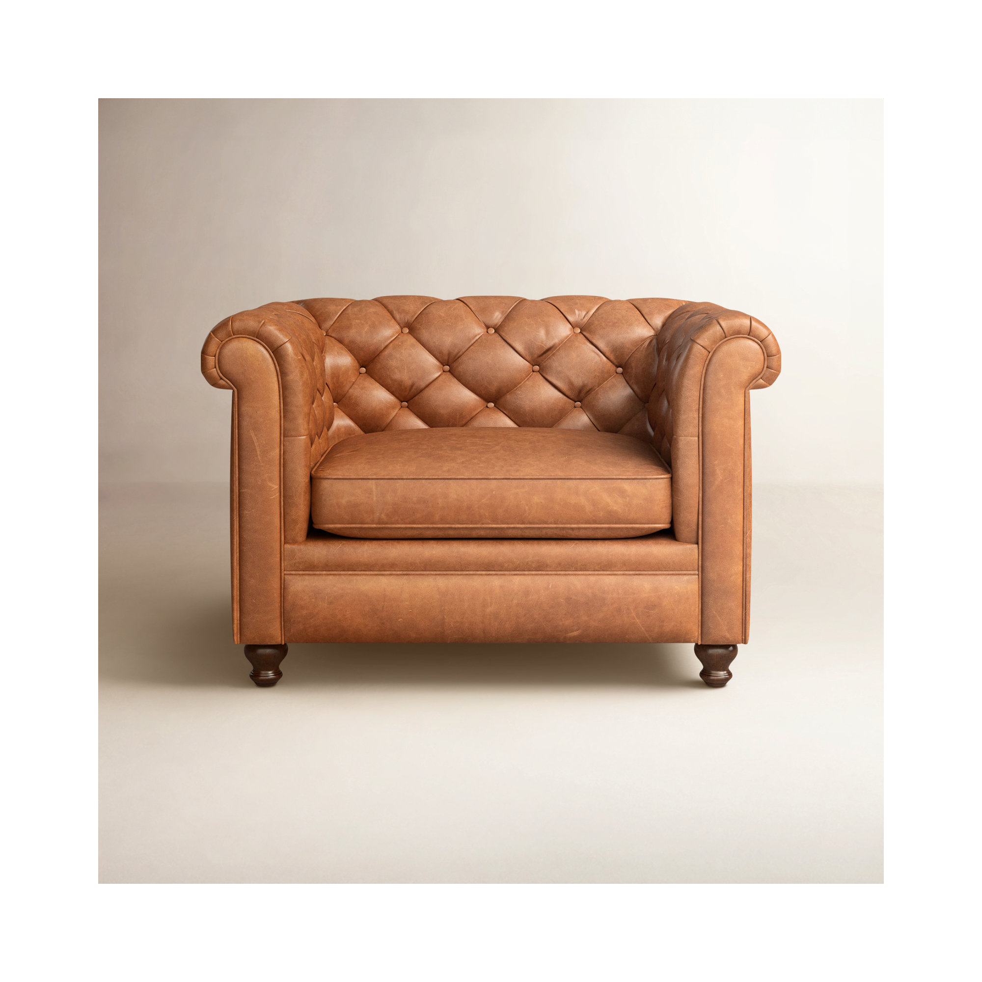 Lyon Genuine Leather Lounge Chair, Cognac Tan