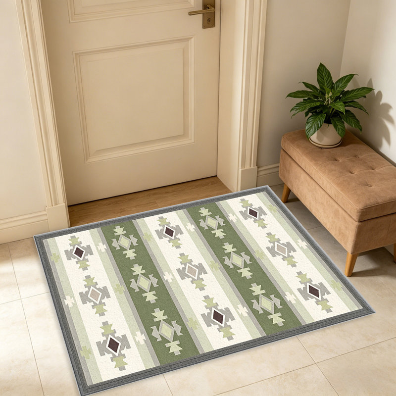 Green Southwestern carpet-easy to clean, machine-washable, soft and comfortable; suitable for door mats, kitchens, living rooms, bedrooms, corridors, and laundry areas. Easy to clean, durable carpet for home decoration.