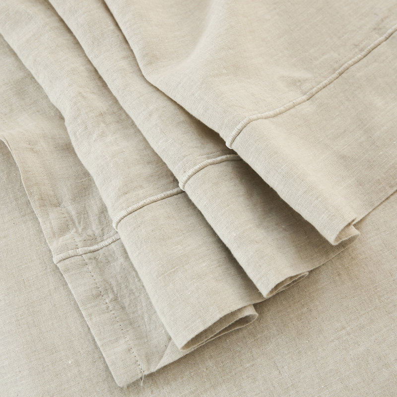 Linen Embroidery Sheet Set, King Sheet Set with 2 Pillowcases, Linen