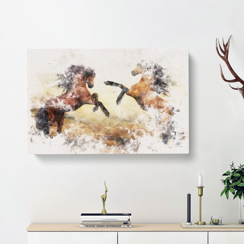 Two Wild Stallion Horses - Wrapped Canvas, 40cm H x 60cm W x 3cm D