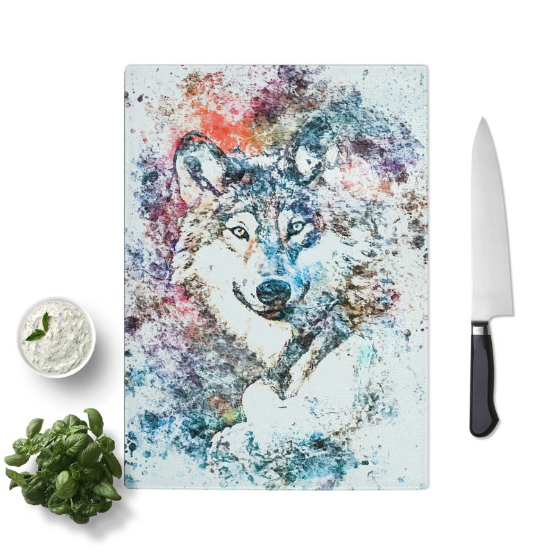 Tempered Glass Wolf in Abstract Chopping Board, 28.5 cm W x 39 cm L