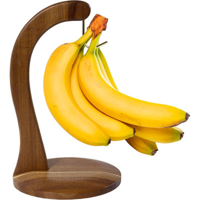 Acacia Wood Banana Holder Stand with Metal Hook, Countertop Banana Hanger for Freshness & Kitchen Organization