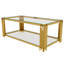Table basse moderne en verre transparent, rectangulaire, métal asymétrique, tablette inférieure, 47,5 po