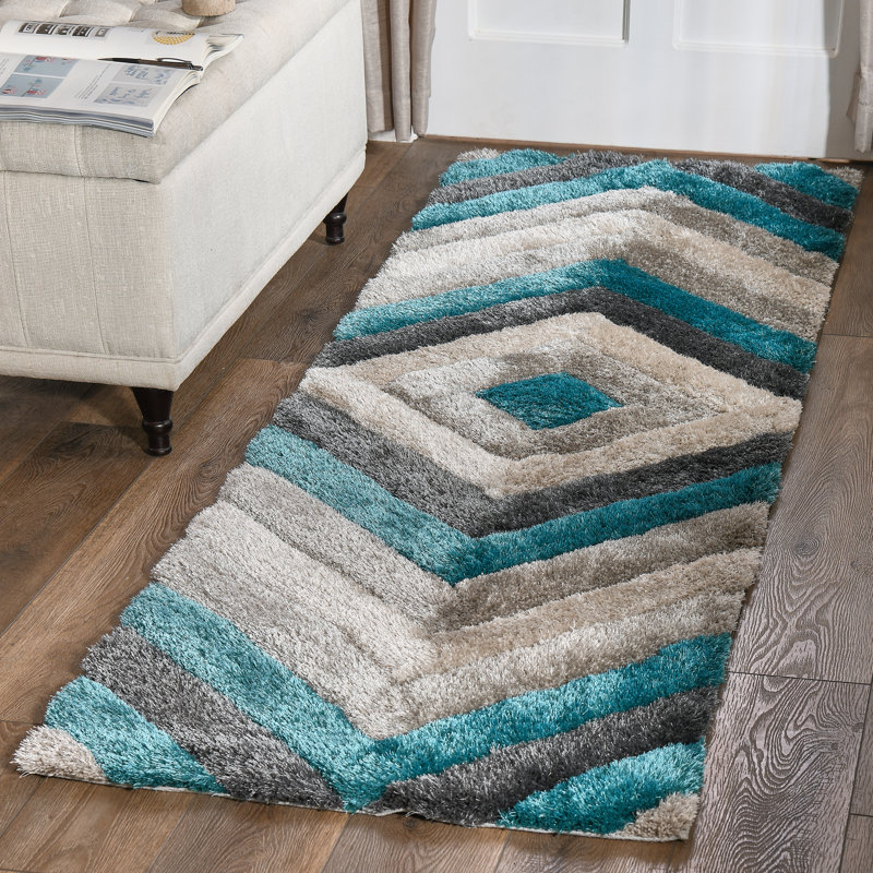 Tapis bleu sarcelle Garion, Tapis de couloir 7 pi 9 po