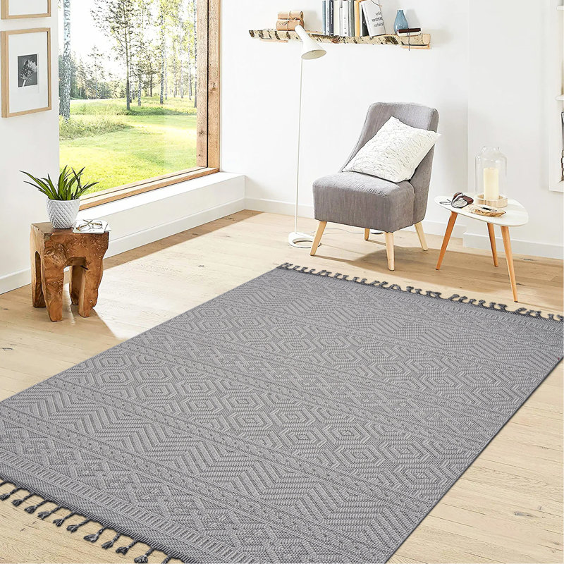 Tapis blanc à motif géométrique d'extérieur 5X7 blanc