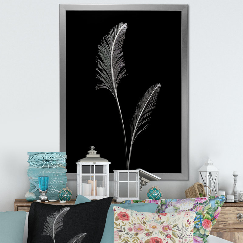 " Minimalism Black And White Fern ", Silver Single Picture Framed, 44" H x 34" W x 1.5" D