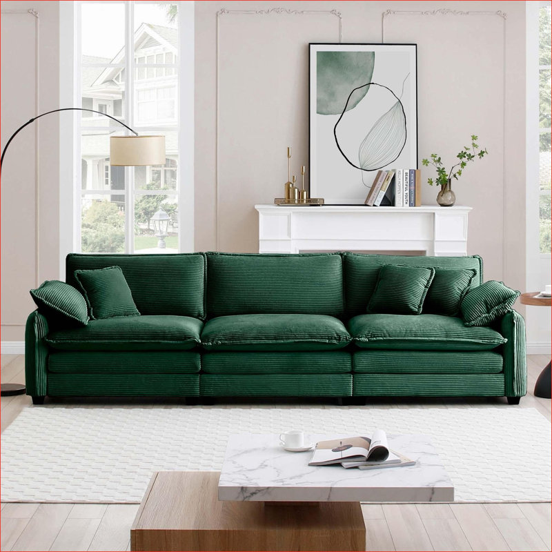 Canapés modulaires | 3 pièces pour salon Mid-Century | Vert | Velours côtelé