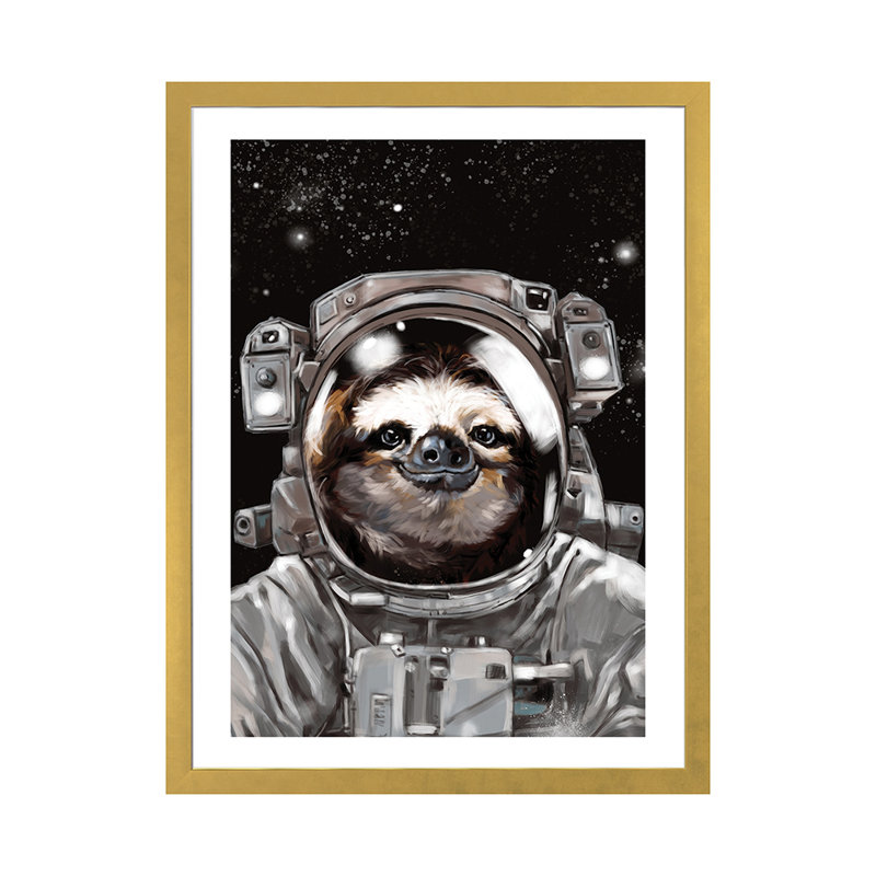 « astronaute sloth selfie », art, H 32 po x l 24 po x P 1 po, Papier encadré doré