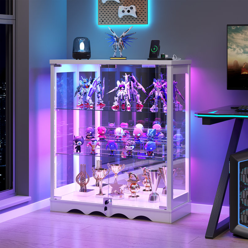 Vitrine en verre 31 po à 3 niveaux avec lumières RVB et capteur de corps humain, Blanc