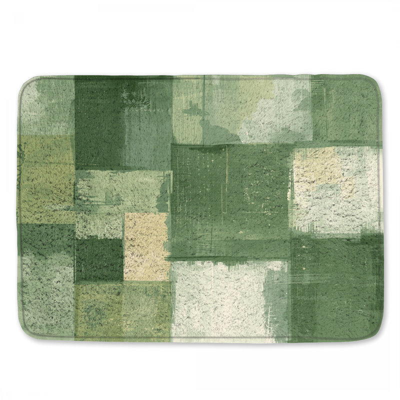 Tapis de bain abstrait vert et beige, L 34 po x L 21 po