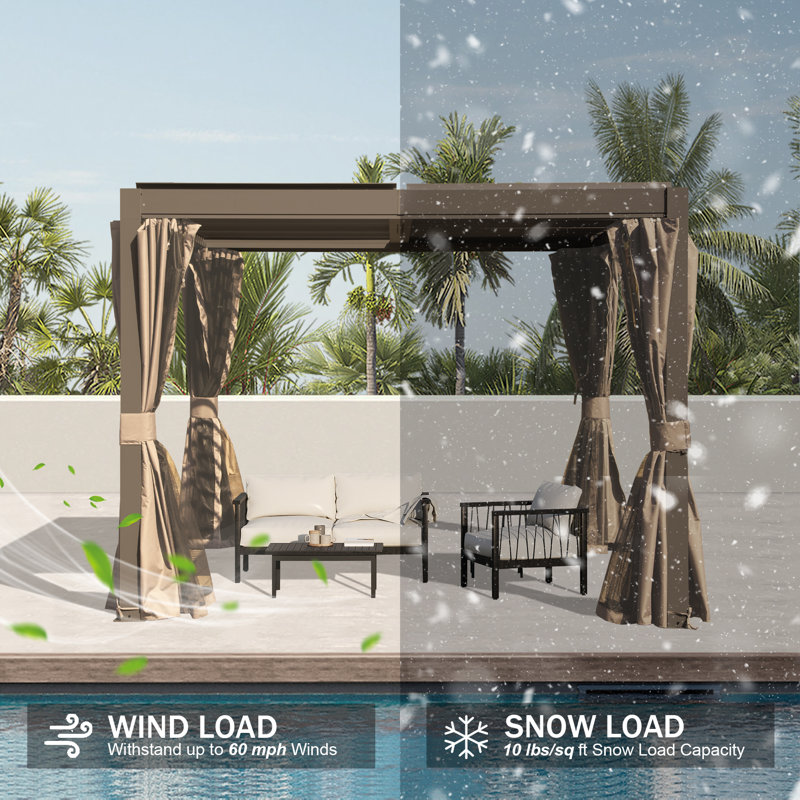 10 Ft. W x 10 Ft. D Aluminum Pergola, Brown