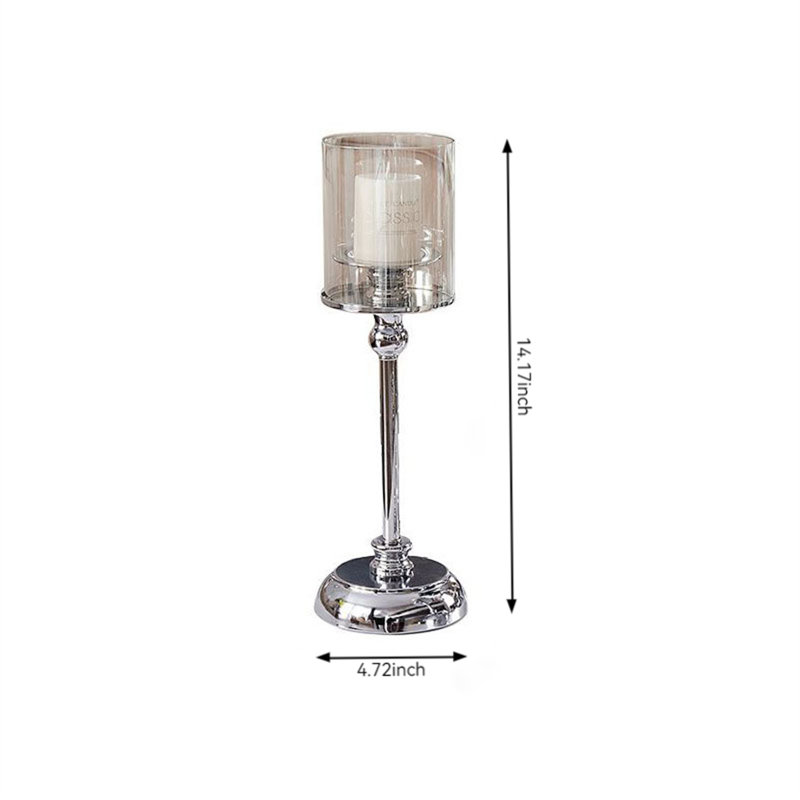 Glass Tabletop Candlestick, 14.17" H x 4.72" W x 4.72" D