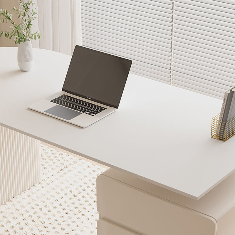 Bureau courbé blanc avec 3 tiroirs, H 29,53 po x l 55,12 po x P 31,5 po