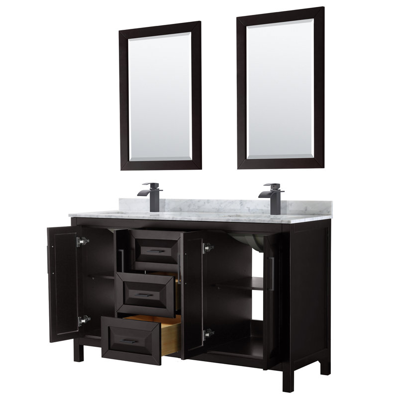 Daria 60'' W Double Vanity, Carrara Cultured Marble, Dark Espresso, Polished Chrome