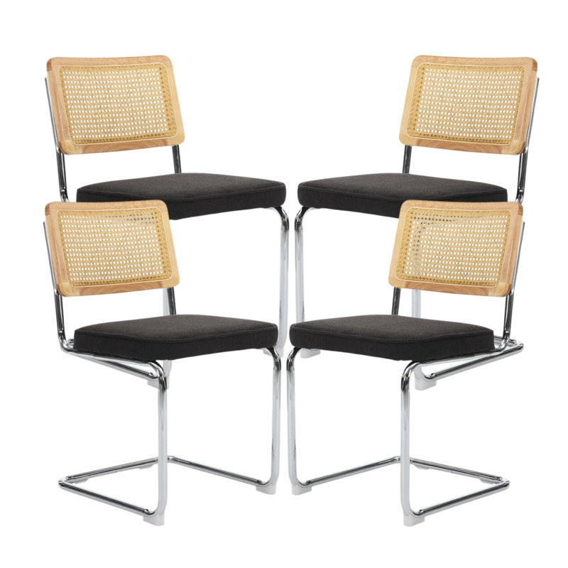 Ensemble de salle à manger en rotin 4 pièces avec table ronde de 42 po et chaises à dossier incliné, Noir / bois naturel