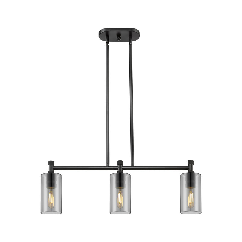 Luminaire suspendu pour îlot de jardin 3 lumières Crown Point, H 9,88 po x l 30,5 po x P 3,88 po, Plaqué couleur fumée
