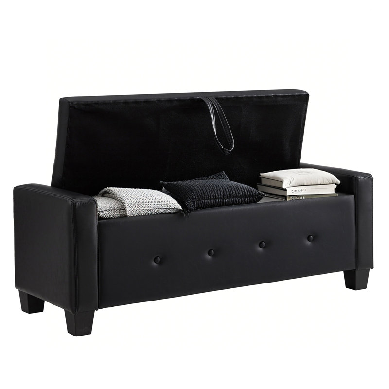 Banc de rangement rembourré en similicuir, Noir