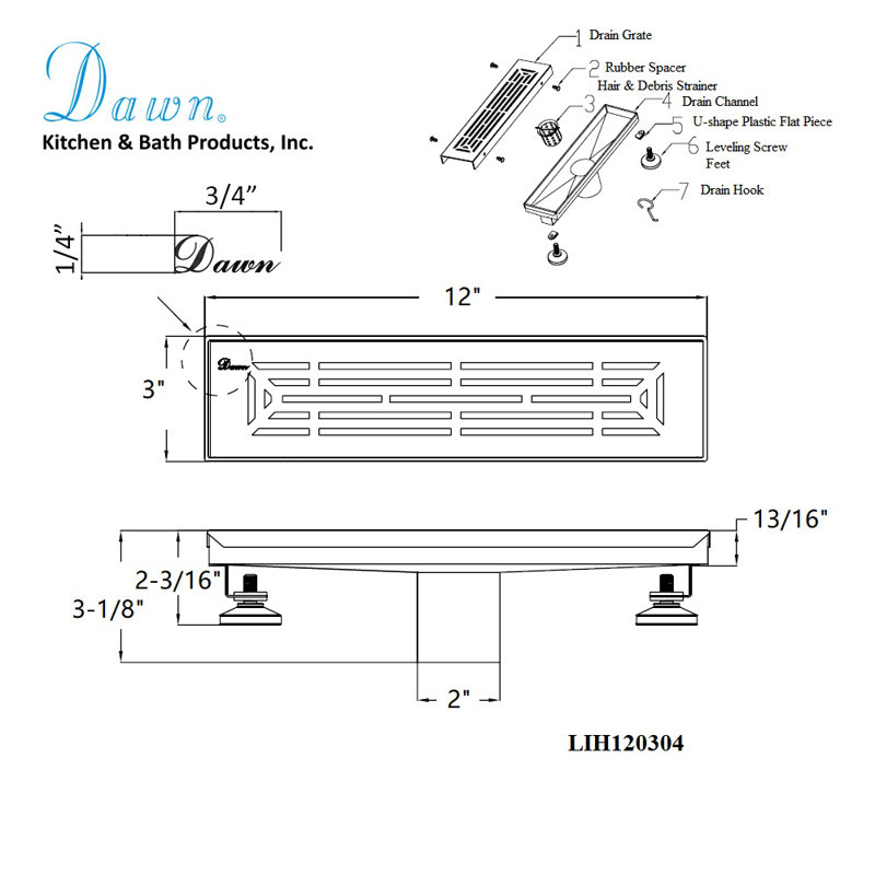 12 Inch Long Stainless Steel Linear Floor Shower Drain