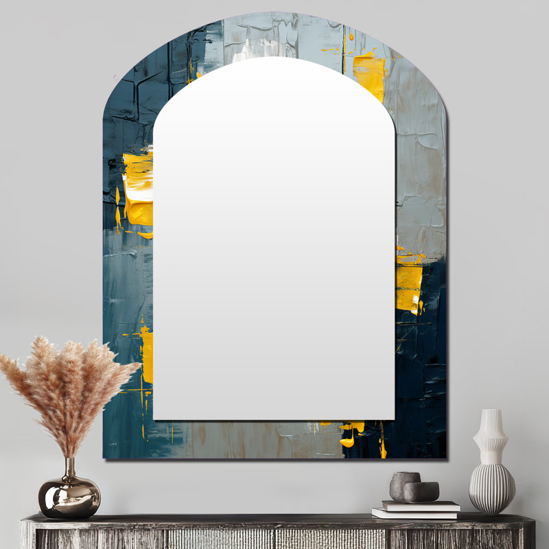 Dialogue With Hope Abstraction On Retro Blue - Abstract Painting Asymmetrical Unique Mirror, Blue Arch Large Wall Mirror, Printed Metal Art