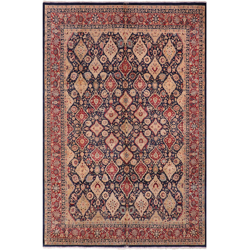 Tapis oriental bleu en laine noué à la main 8 pi 3 po x 10 pi 6 po Parhe