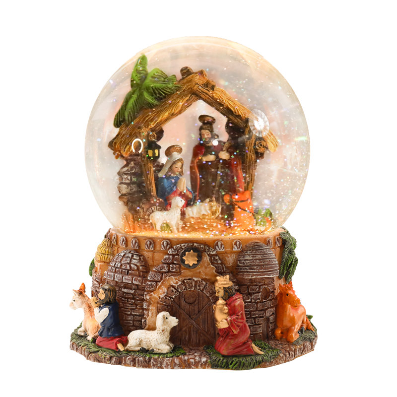 Boule à neige musicale de Noël avec crèche de Noël, lumières DEL et musique
