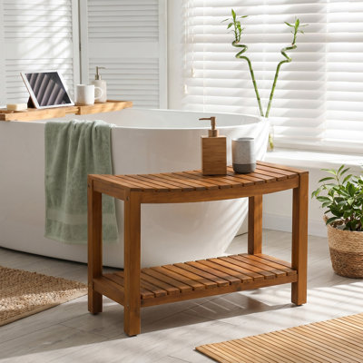 Banc de douche en teck d'intérieur / extérieur l 32 po, banc de jardin en teck avec pieds antidérapants, banc de plage pour piscine extérieure