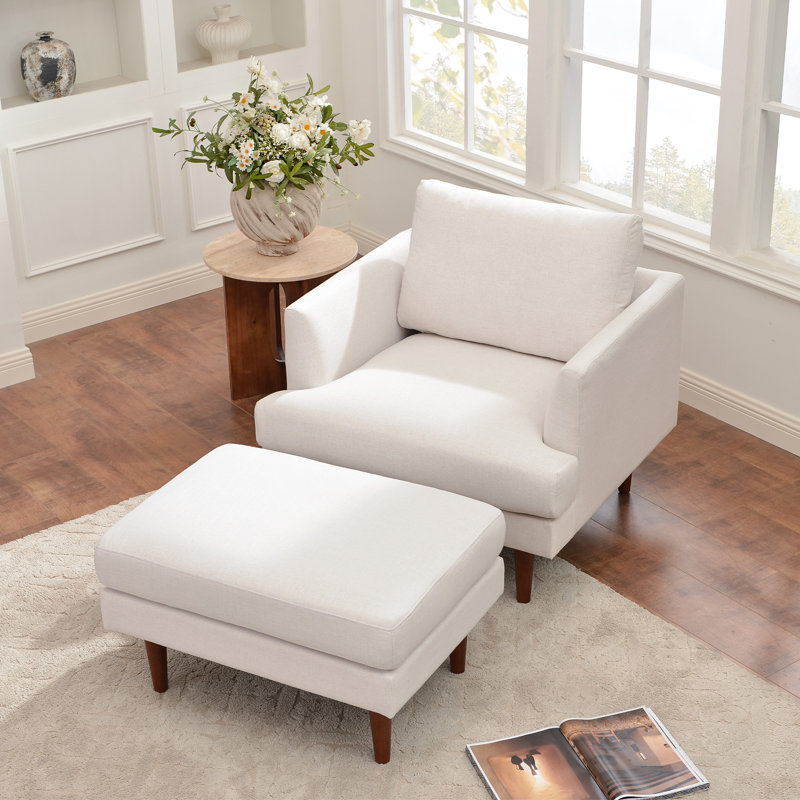 Fauteuil avec repose-pieds l 35 po Miller, Mélange de lin ivoire