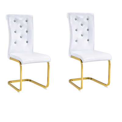  Monroe Set of Two White and Gold Faux Leather Dining Side Chairs