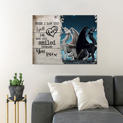 Black And White Dragons - When I Saw You I Fell In Love And You Smiled Because You Knew - 1 Piece Rectangle Graphic Art Print On Wrapped Canvas -  Trinx, D2A3CE0BCEC44045BBD312902283B22F