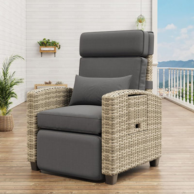 Rattan Outdoor Recliner Chair with Independent Adjustable Backrest and Footrest, Reclining Patio Chairs with Air Pump 150° Lay Flat, Patio Recliner wi by Winston Porter