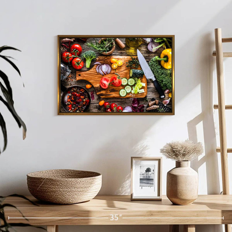 Légumes, ingrédients frais, 19 po x 13 po, Cadre flottant doré