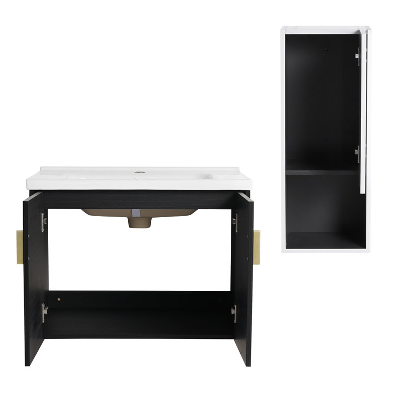 Meuble-lavabo mural 28 po avec lavabo en céramique et armoire latérale, portes à fermeture douce, armoire combinée 28 po, 28"