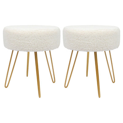 Harbour Housewares Round Boucle Footstools - Cream - Pack of 2
