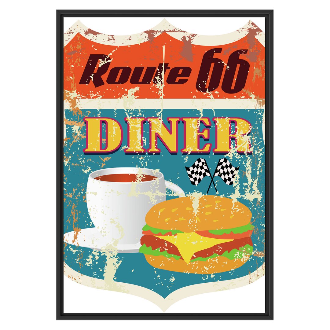 Gerahmtes Wandbild Altes Route 66 Schild Diner