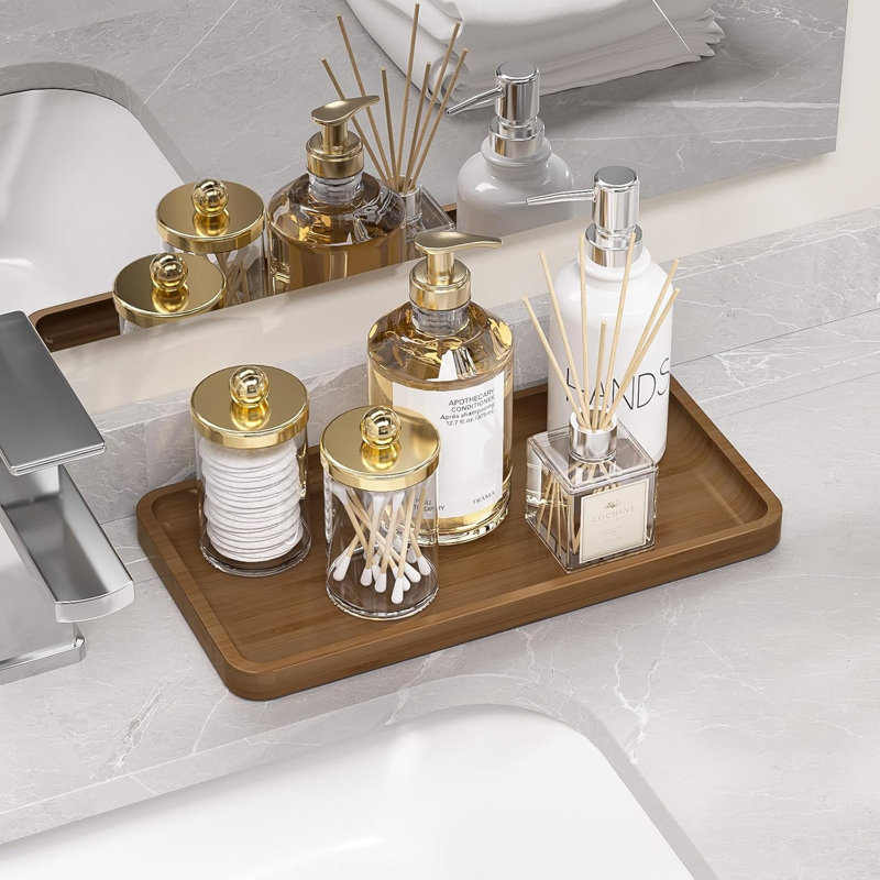Bamboo Vanity Tray For Bathroom Countertop - Decorative Wood Organizer Tray For Dresser, Toilet, Perfume, And Home Decor - Sleek And Functional Design